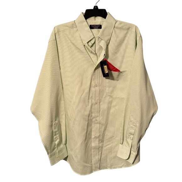 Roundtree & Yorke Easy Care Green Striped Button-Down Shirt L 70% Cotton 30% Pol - Picture 1 of 11